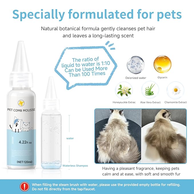 Pet Steam Brush for Dog & Cat – 3-in-1 Spray Hair Removal Comb – Steam for Shedding & Grooming – Water Brush for Long & Short Haired Pets – Spritz Defur Comb –