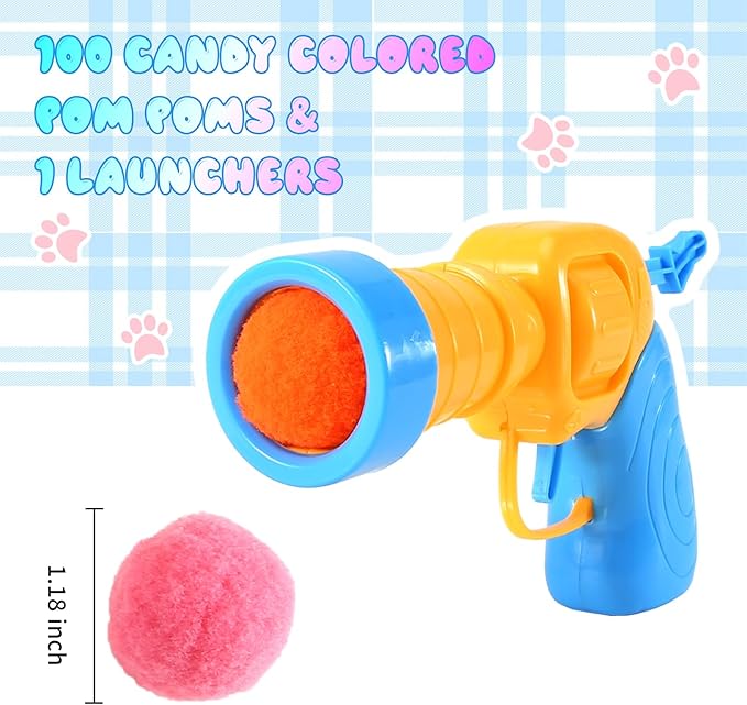21Pcs Cat Ball Toy Launcher - Includes 20 Colorful Plush Cat Balls and Exciting Launcher Set,Funny Interactive Cat Toys for Bored Indoor Adult Cats, Cute Kitten Kitty Toys