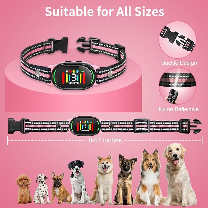 PetJoy Smart Bark Collar, Dog Bark Collar for Small Medium Large Dogs, Anti Bark Collar with Optional Shock - 3 Sensitivity Levels, Vibration or Shock Mode 2 in 1