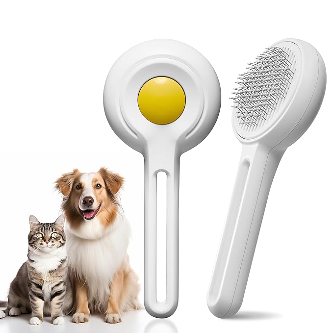 Self Cleaning Slicker Cat Brush - Skin Friendly Shedding Grooming Tool for Dogs & Cats, Pet Supplies Accessories, Deshedding Comb for Short Long Haired Kittens, Massage Function to Removes Loose Fur