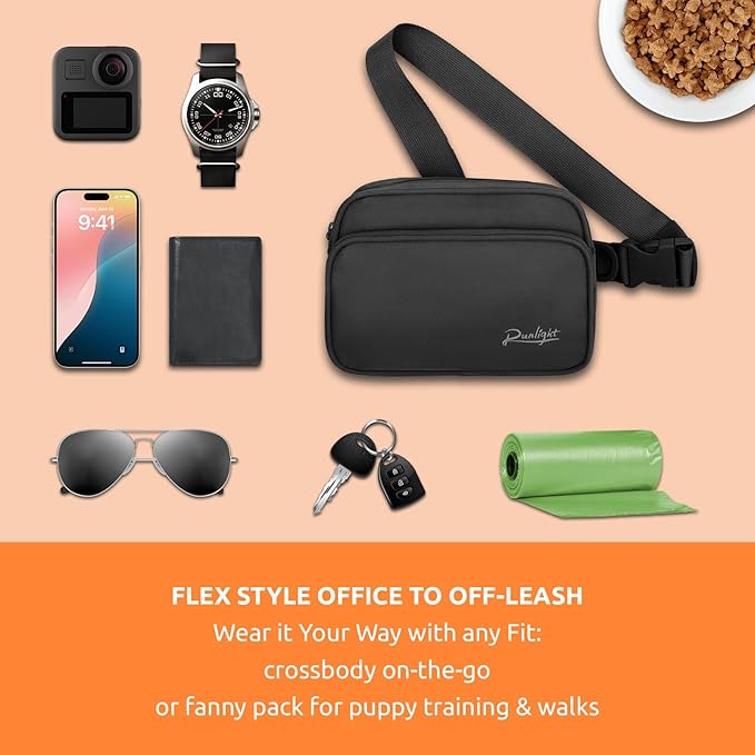 Dog Training Treat Pouch Fanny Pack,Dog Waist Belt,Dogs Walking Bag Crossbody with Poop Bags,Puppy Treat Bag Training Pouch (Black)