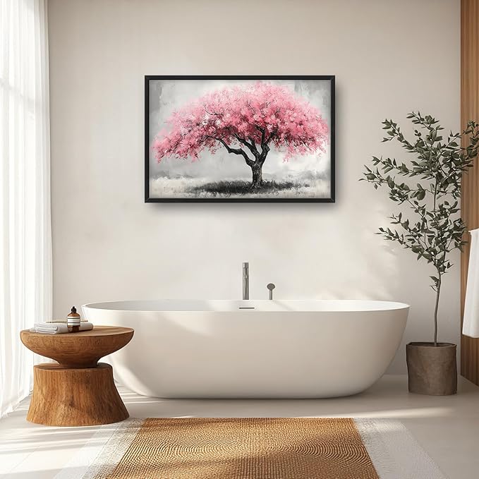 Extra Large Framed Pink Tree Wall Art,Abstract Tree of Life Wall Decor,Pink and Grey Pictures for Living Room,Canvas Print Painting Modern Artwork Bedroom Office Bathroom Home Decor 36L x24W