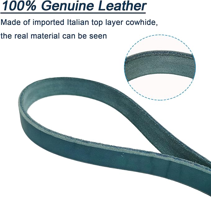 LWBMG Leather Dog Leash 6ft x 1/2 inch Heavy Duty Dog Leash, Strong Sturdy Genuine Leather Braided Dog Leash, Soft and Comfortable Leather Leash for Large, Medium and Small Dogs Training Blue