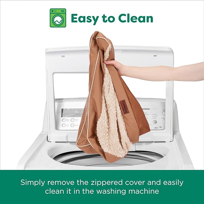 FurHaven Orthopedic Dog Sofa Bed – Memory Foam Couch with Bolsters, Textured Plush & Water-Resistant Cover, Washable Cover, Joint Support - Camel, Jumbo