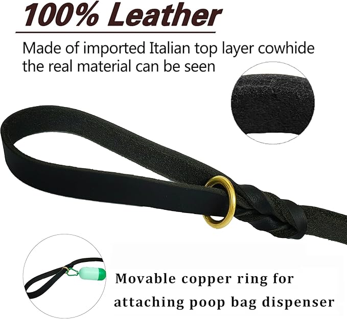 LWBMG Leather Dog Leash - 6ft x 3/4 inch Heavy Duty, Braided, Comfortable for Large, Medium & Small Dogs - Black