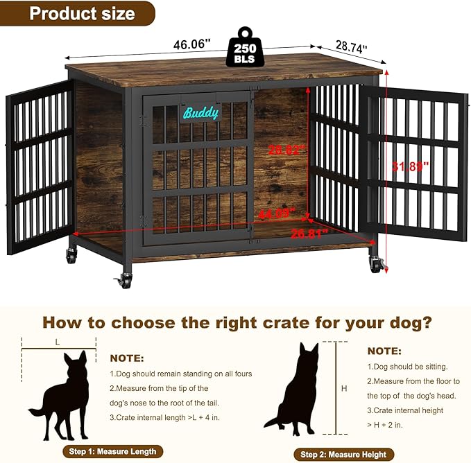 EasyCom 48"/42"/33" Dog Crate Furniture with Name Tag, Heavy Duty Dog Kennel Indoor for Large Dogs, Escape-Proof and Chew-Proof Dog Cage for high Anxiety Dog, Decorate House as TV Stand, End Table
