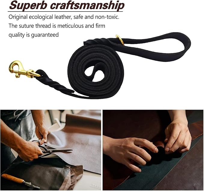 LWBMG Leather Dog Leash - 6ft x 3/4 inch Heavy Duty, Braided, Comfortable for Large, Medium & Small Dogs - Black