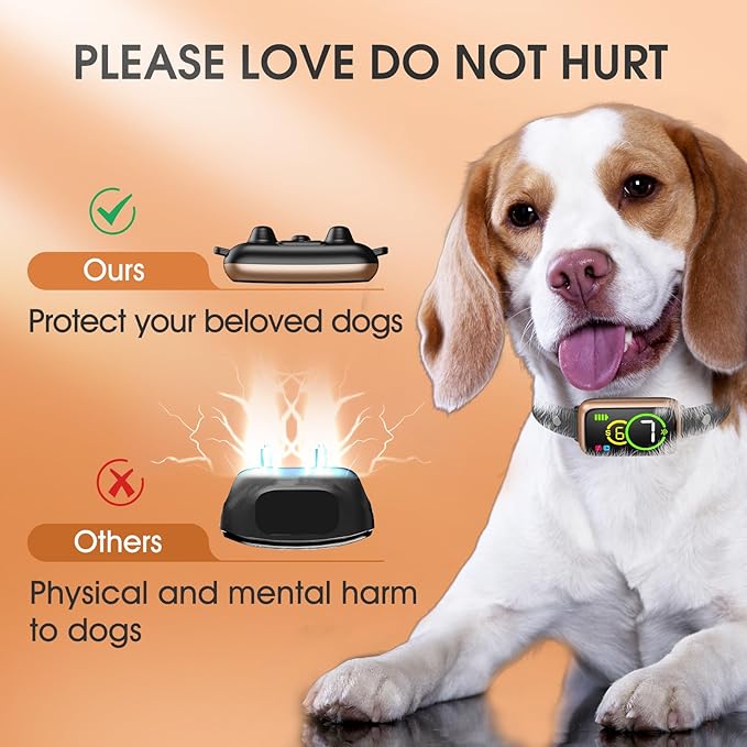 Smart Dog Bark Collar, Automatic Stop Bark Collar for Large, Medium, Small Dogs, Safe & Humane Barking Collar with Beep, Vibration & 7 Adjustable Sensitivity, Anti Barking Device IP67 Waterproof