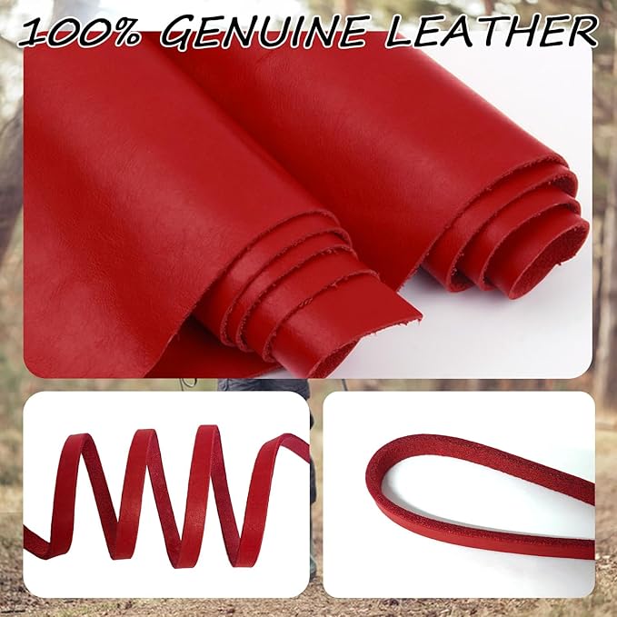 LWBMG Leather Dog Leash - 4ft x 1/2 inch, Braided, Comfortable Training Leash for Small & Medium Dogs - Red