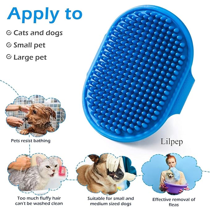 Dog Grooming Brush, Lilpep Pet Shampoo Bath Brush Soothing Massage Rubber Comb with Adjustable Ring Handle for Long Short Haired Dogs and Cats (Blue+Green, pack of 2)