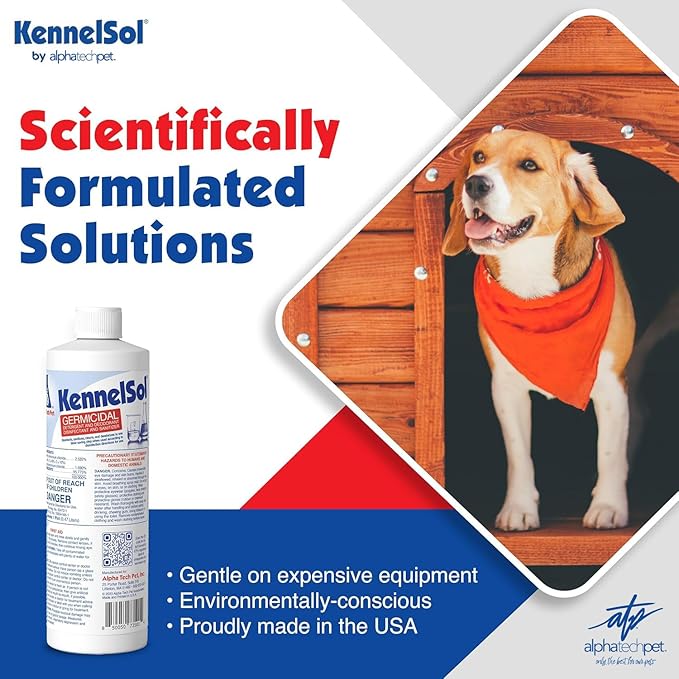 ATP KennelSol 1-Step Kennel Cleaner - 1 Pint Liquid Disinfectant, Effective Against Bacteria and Viruses, Deodorizer Wintergreen Scent by Alpha Tech Pet
