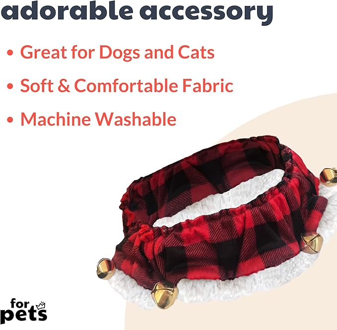 Huxley & Kent Ruff Pet Scrunchy | Buffalo Check (Extra-Small) | Festive Christmas/Holiday Neckwear for Dogs/Cats | Fun Stretchable Costume Accessory | Soft Collar with Bells