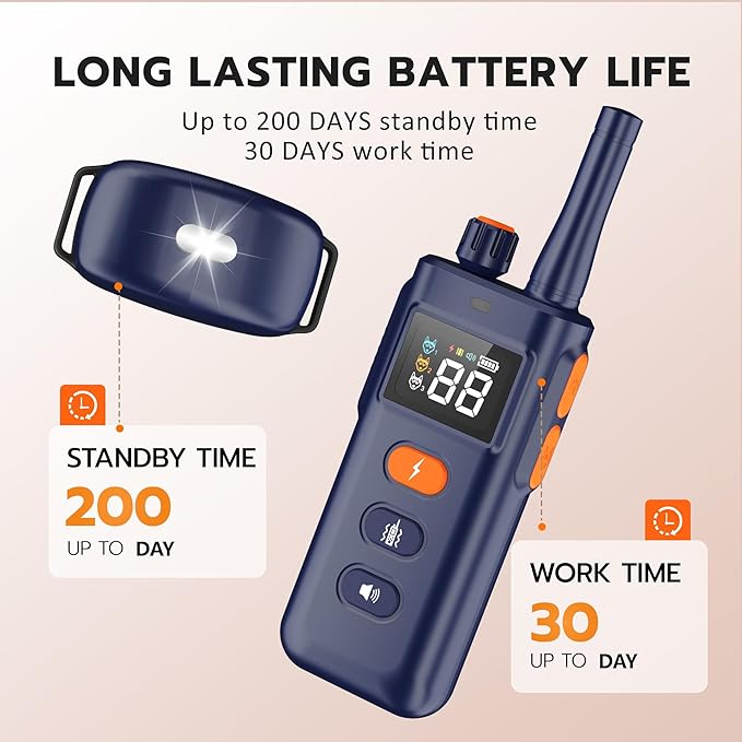 Dog Shock Collar with Remote Control - 3000Ft Dog Training Collar for 15-100lbs Small Medium Large Dogs, Adjustable IPX7 E Collar Beep Shock Vibration Modes with Flash Light