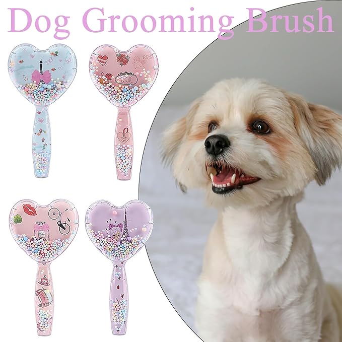 Small Dog Brush, Soft Brush for Shih Tzus, Yorkies, Maltipoos, Maltese, Love Shape Puppy Massaging Hair Comb for Small Dogs Cats Rabbits of All Hair Types (Glitter Purple)