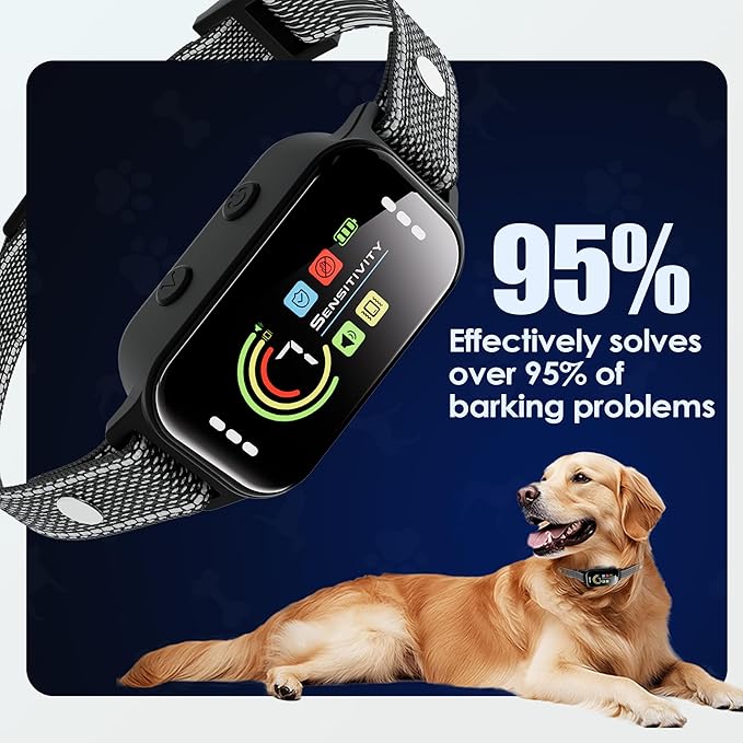 JEUJE Dog Bark Collar 2 Pack, Bark Collar for Large Medium Small Dogs, Rechargeable Smart Bark Collar, Anti Barking Training Collar with 7-Level Sensitivity + 5 Safety Modes Humane Training System