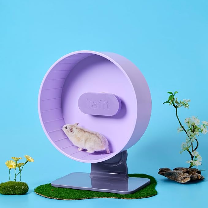 Silent Hamster Wheel 8.7 Inch Dual-Bearings Small Animals Quiet Running Exercise Wheels, Height Adjustable for Dwarf Hamsters, Gerbils, Mice, Hedgehog, Lemmings, or Other Small Pets,Taro Purple