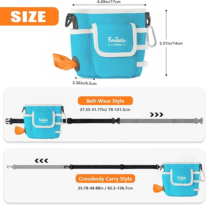 Dog Treat Pouch with Quick-Release Magnetic Closure, 3-Way Wear Treat Bags, 900D Waterproof Fabric, 4 Storage Spaces, Treat Pouch for Pet Training Walking (Blue)