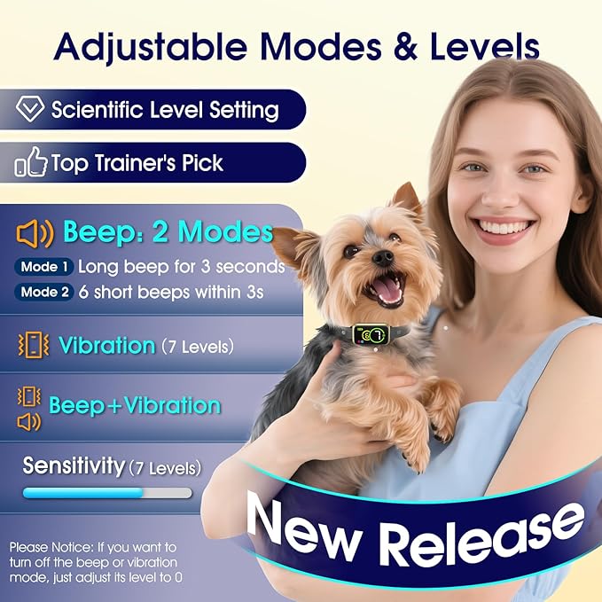 Smart Dog Bark Collar, Automatic Stop Bark Collar for Large, Medium, Small Dogs, Safe & Humane Barking Collar with Beep, Vibration & 7 Adjustable Sensitivity, Anti Barking Device IP67 Waterproof