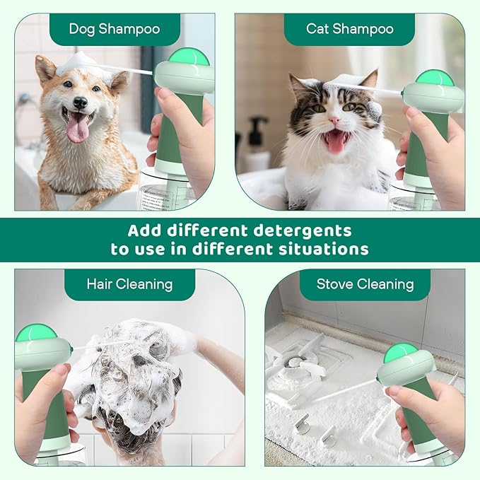 Dog Shampoo Dispenser, UFO Dog Shampoo Sprayer, Electric Foaming Shampoo Dispenser for Dog and Cat Washing, for Bathtub, Kitchen Sink, Bathroom Cleaning, Green
