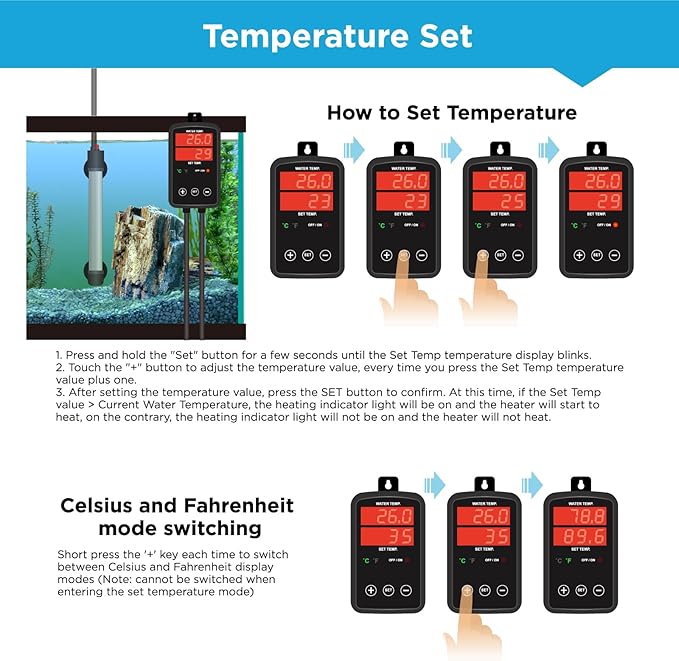 Titanium Aquarium Heater 500W, Submersible Fish Tank Heater with Digital Display Temperature Controller, 0℃-40℃ Adjustable, Fast Heating for 65 ~ 95 Gal Saltwater Freshwater Fish Tank, MX-9016(500W)