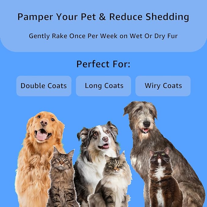 YINGFAN Pet Grooming Combo, Double-Sided Dematting Deshedding Undercoat Rake for Dogs and Cats, Extra Wide Dog Brush for Shedding (Blue)