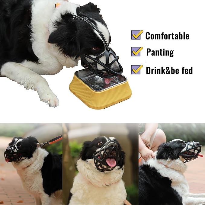 Dog Muzzle, Breathable Basket and Soft Cage Black Dog Mouth Cover,Anti-Biting, Barking and Chewing for Small Medium Large Dogs, 1 Pack Poop Bags for Dogs (Medium)