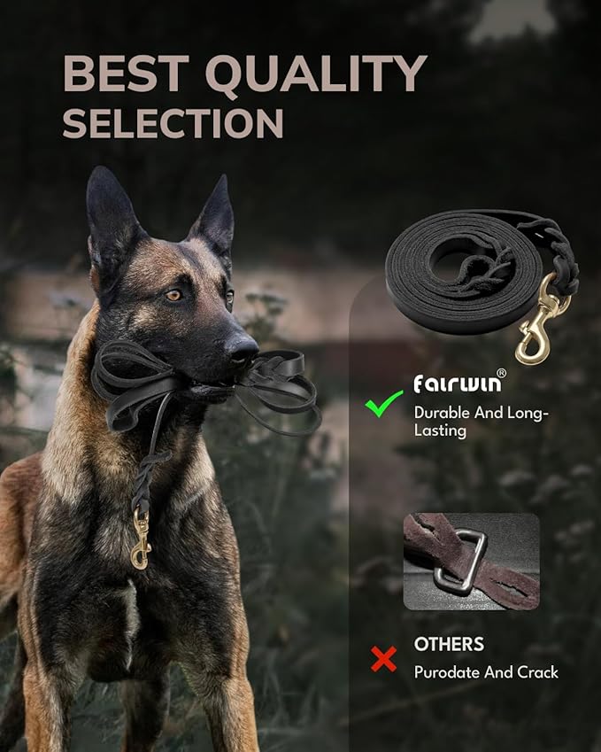 FAIRWIN Leather Dog Leash 6 Foot - Braided Military Grade Heavy Duty Dog Leash for Large Medium Small Dogs Training and Walking (Black, S:1/2" x 6ft)
