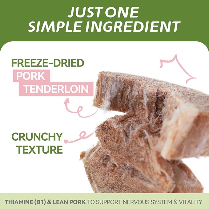 OPET Freeze Dried Cat Treats, Single Ingredient Grain Free High Protein Pet Food for Cats and Dogs, Healthy Training Snacks,Freeze Dried Pork Sliced Fillets (Pork, 5.92 Ounce)