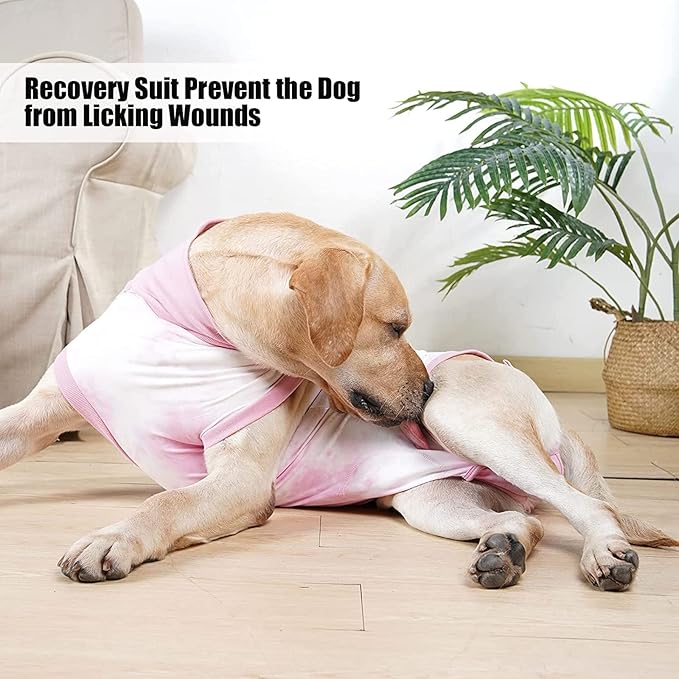 Dogs Recovery Suit for Male/Female Dog Onesie Tie Dye Pajamas Wound After Surgery Wear, Prevent Licking Wounds, E-Collar & Cone Alternatives 3XL Pink2