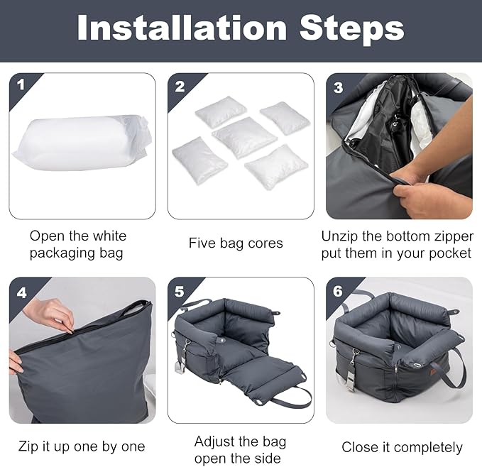 Dog Car Seat for Dogs, Waterproof 3 in 1 Soft Leather Dog Car Bed with Harness Clip, Travel Bed & Carrier Bag for Pets, Fits Pets Up to 35 lbs (Navy Blue)