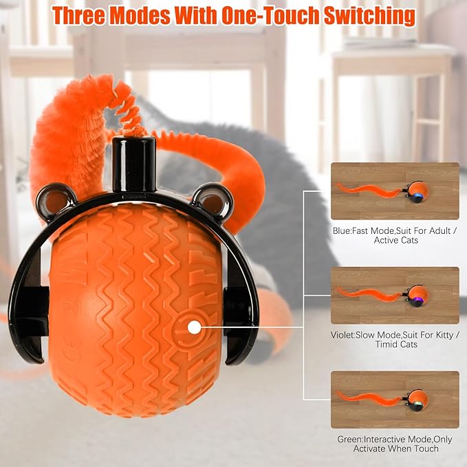nteractive Cat Ball Toy, Cat Toy Ball with Cord Imitation Mouse, Obstacle Avoidance Smart CatToy Balls, Motion Activated Toys to Keep Them Busy (Orange, 1)