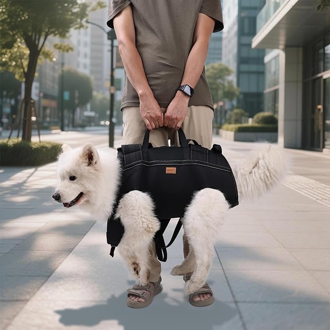 Dog Lift Harness Backpack Carrier for Large Dogs, Full Body Sling with Handle, Dog Harness for Joint Injuries, Arthritis, Ideal for Stairs, Elderly Dogs (Black XXX-Large 66-83 LBS)