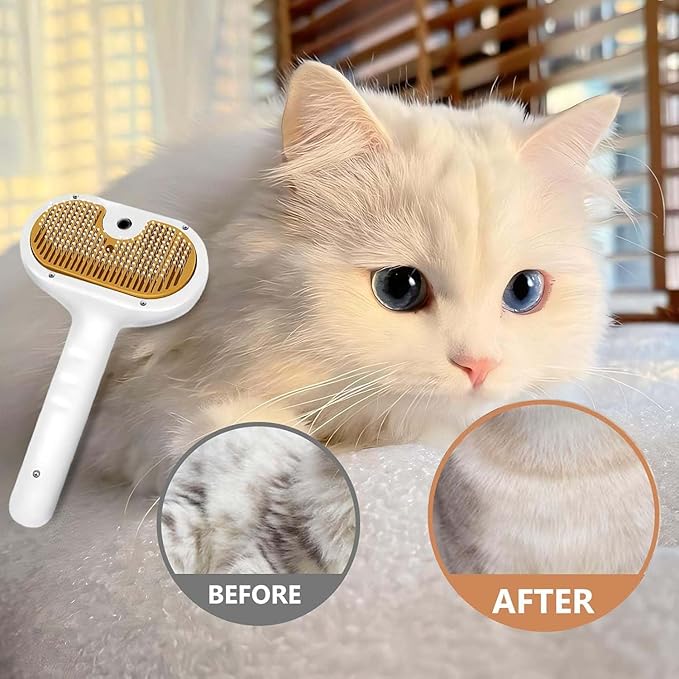 Pet Steam Brush for Dog & Cat – 3-in-1 Spray Hair Removal Comb – Steam Brush for Shedding & Grooming – Water for Long & Short Haired Pets – Spritz Defur Comb (Green)
