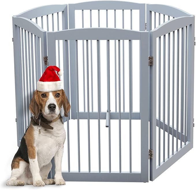 Freestanding Pet Gate for Dogs, Indoor Wooden Foldable Dog Gate for House, Extra Wide, Pet Fence for Stairs, Doorways, Halls, Support Feet Included, 120 Inch Wide, 6 Panels 32",Grey
