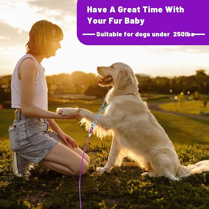 Dog Tie Out Cable 10/15/20/25/30FT Dog Run Cable Rosy Pink/Blue/Purple/Silver/Red/Green/YellowTie Out Cable for Large Dogs Heavy Duty for Outside Hold Large Dogs Up to 250LBS