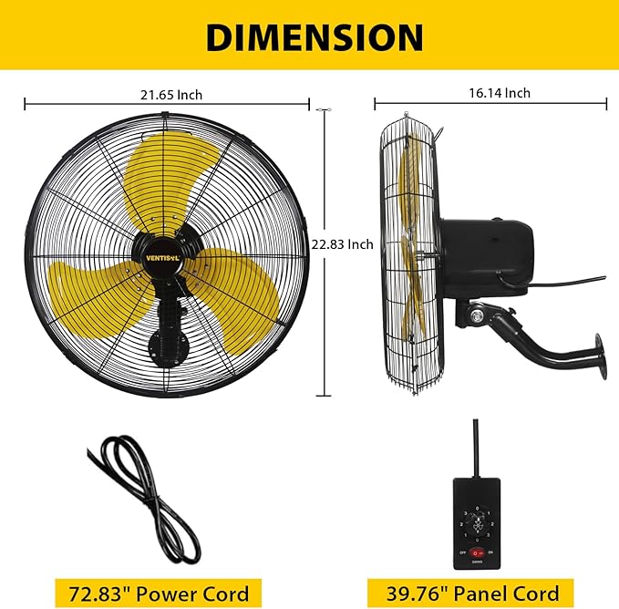 VENTISOL 20 Inch Wall Mount Fan Oscillating, High Velocity Industrial Wall Fan for Indoor, Commercial, Residential, Warehouse, Greenhouse, Workshop, Basement