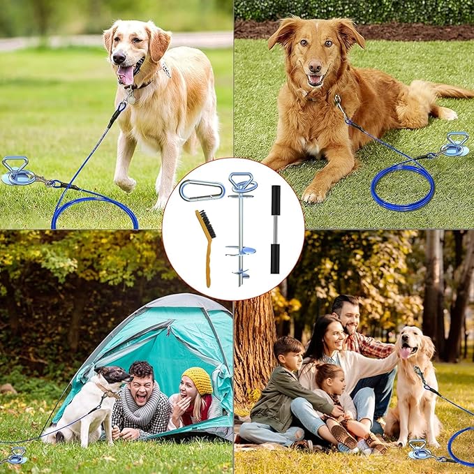 Dog Tie Out Stake,360° Swivel Dog Run Anchor,Dog Runner for Yard,Heavy Duty Dog Stake for Large Dogs up to 200 lbs-Dog Stake for Yard Outdoor Camping