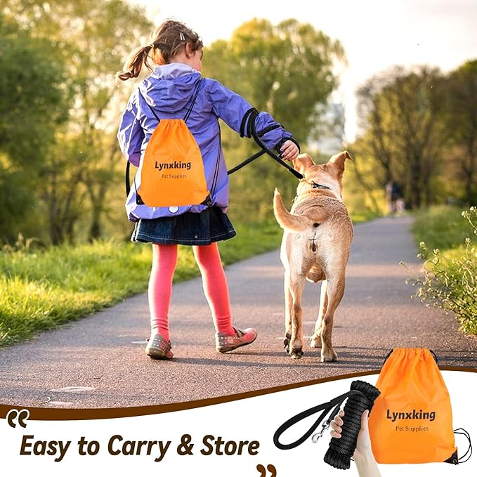 lynxking Check Cord Dog Leash Long Lead Training Tracking Line Comfortable Handle Heavy Duty Puppy Rope 15ft for Small Medium Large Dog