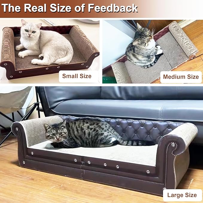 Scratching Sofa, Couch Shaped Thick Scratching Cardboard, Lounge Bed for Indoor Rest&Play, Sofa Scratcher Pad (Brown, 39.4" L X 14" W X 11" H)