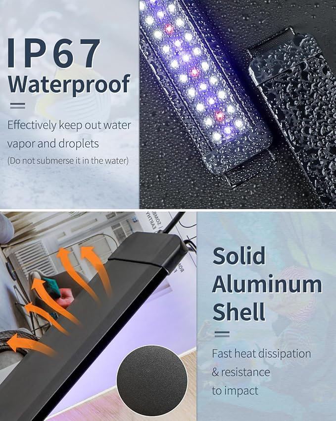 Pawfly 18 W Aquarium LED Light for 24 to 30 Inch Extendable Fish Tank Light with Full Spectrum Brilliant White Blue Red Lights with Daytime & Night Modes Timer Auto On/Off Adjustable Brightness