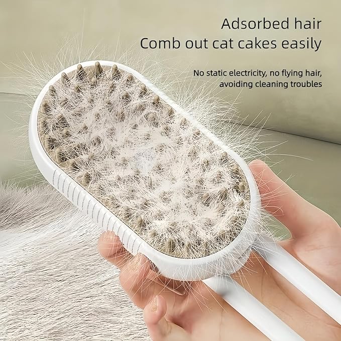 Cat Hair Steam Brush for Shedding,Cloud Care Cat Brush, 2024 Best Cat Steam Brush, Pet Steam Brush, 3-in-1 Self-Cleaning Cat Brush with 360° Rotating Arm, Detachable Silicone Bristle Head (White)