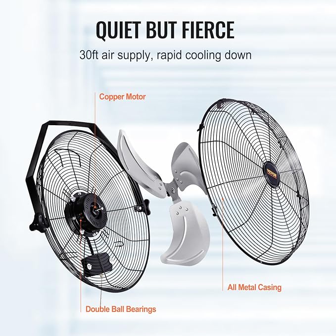 VEVOR Wall Mount Fan, 2 PCS 18 inch Waterproof, 3-speed High Velocity Max. 4000 CFM Industrial Wall Fan for Indoor, Commercial, Residential, Warehouse, Greenhouse, Workshop, Basement, Garage,Black