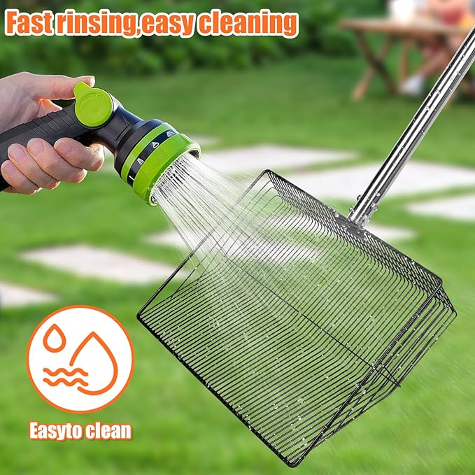 15 inch Large Chicken Poop Scooper with Ergonomic Grip, 6 in 1 Detachable Chicken Scooper for Poop Shovel (20 to 79"), Stainless Steel Sifting Shovel for Chicken Coop/Goat Stall/Stable Cleaning Tool