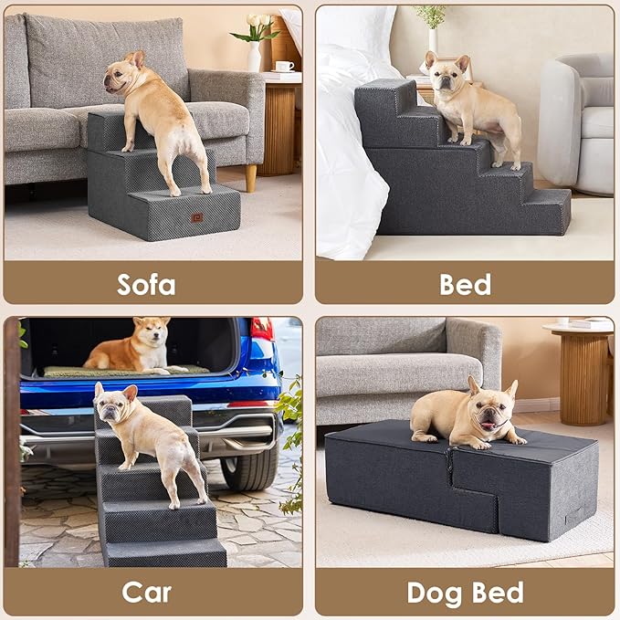 EHEYCIGA Dog Stairs for High Bed 25" H, 5-Step Extra Wide Dog Steps for Bed, Pet Steps for Small Dogs and Cats, Non-Slip Balanced Pet Ramp Indoor, Grey