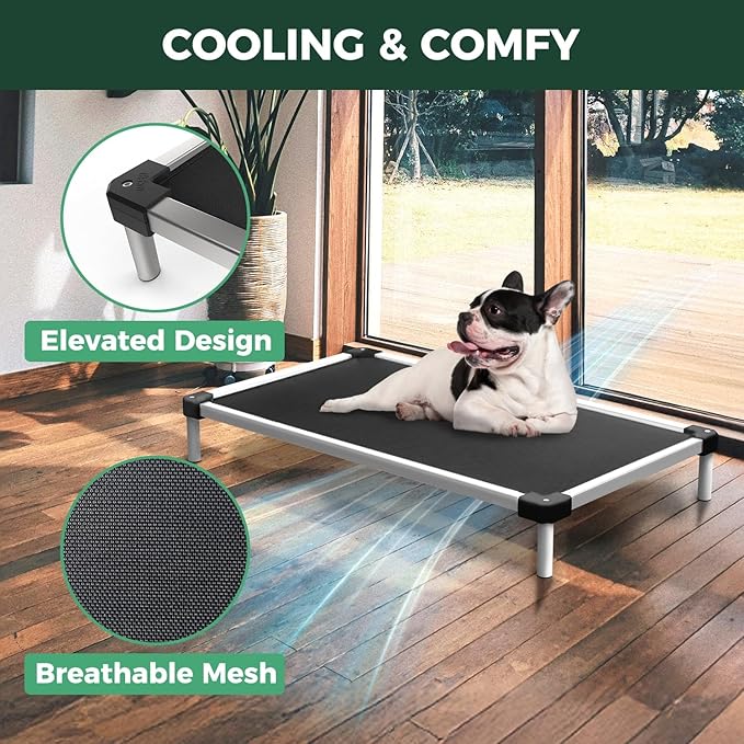 FXW TitanNest Chew-Proof Elevated Dog Bed, Raised Cot for Indoor/Outdoor/Camping Use, Durable & Waterproof Cooling Pet Bed with Exclusive Reuseable Cover for Large Dogs, 50.0"L x 31.0"W x 7.3"H, Black