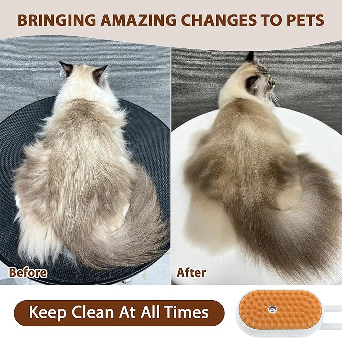 Steam Cat Brush Dog Steam Brushes for Indoor Cats 4 in 1 Rechargeable Enhanced Spray Steamy Brush Massage Anti Static Cleaning Shedding Combing All Hair Types Long Lasting Cloud Care (white)
