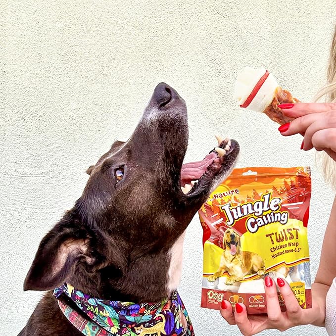 Jungle Calling Chicken Wrap Knotted Bones Dog Chews, Long Lasting Beefhide Treats Real Rawhide Bones for Large Dogs Edible Training Treats