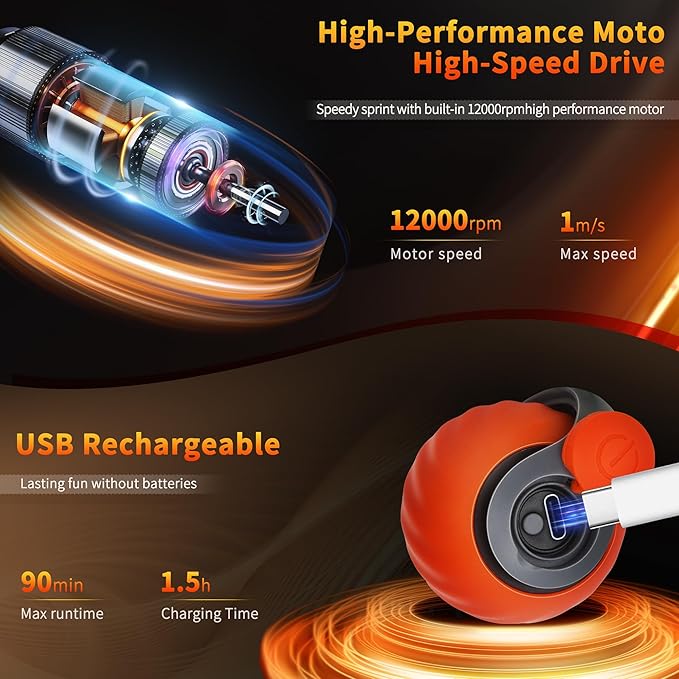 Speedy Tail 2.0 Interactive Cat Toy β Smart Self-Rolling Cat Ball with Feather Tail, Automatic Moving Motorized Toy for Indoor Cats, Chasing & Hunting Fun (Orange)