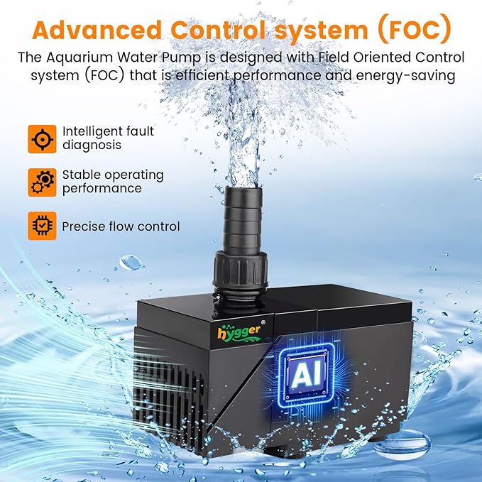hygger 1850GPH Aquarium Water Pump with Intelligent Controller,DC 24V Ultra Quiet Powerhead, Powerful Return Pump for Fish Tanks, Aquariums, Ponds, Fountains, Sump, Hydroponics(55W, 14.8ft)