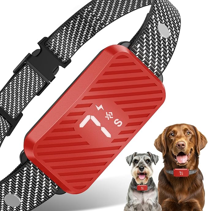 Dog Bark Collar for Large Medium Small Dogs, Rechargeable No-Bark Collar, Smart Barking Collar, Effective Bark Collar with 7-Level Sensitivity, 3 Beep & Vibration Modes, Waterproof, Red